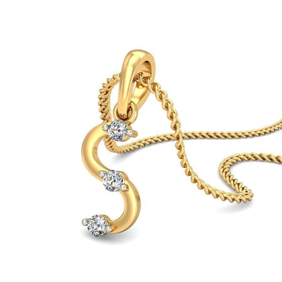 Letter S Script Gold Pendant With Diamonds 2 3D print model_8