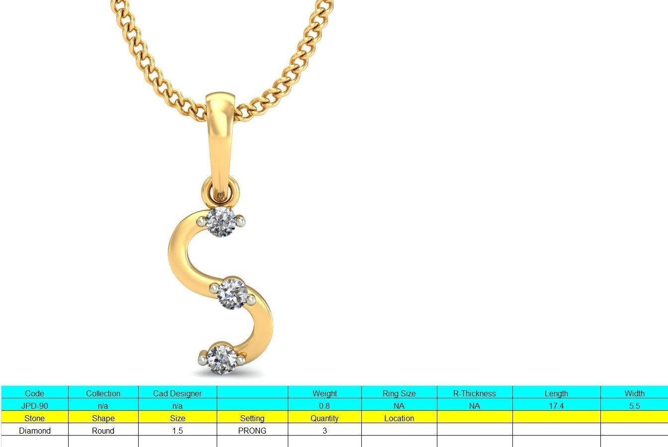 Letter S Script Gold Pendant With Diamonds 2 3D print model_2