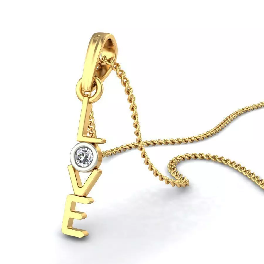 Love Script Gold Pendant With Diamonds 3D print model_0