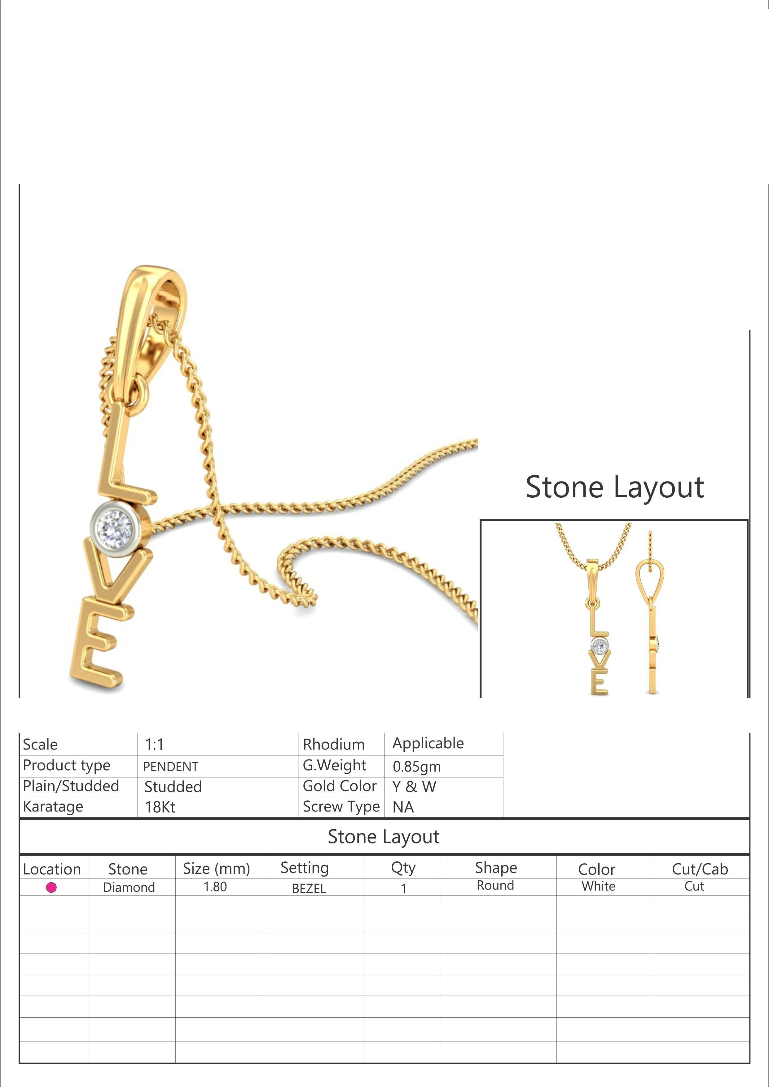 Love Script Gold Pendant With Diamonds 3D print model_1