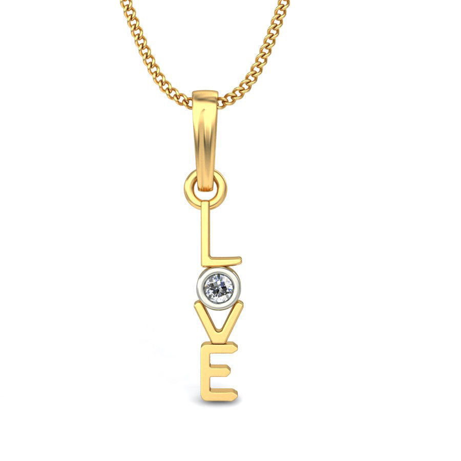 Love Script Gold Pendant With Diamonds 3D print model_6