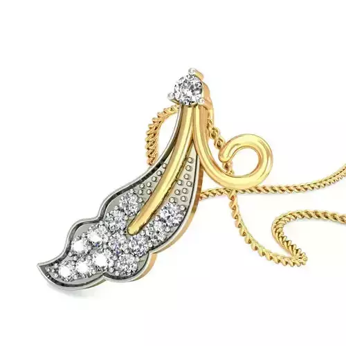 Leaf Shaped Gold Pendant With Diamonds 16