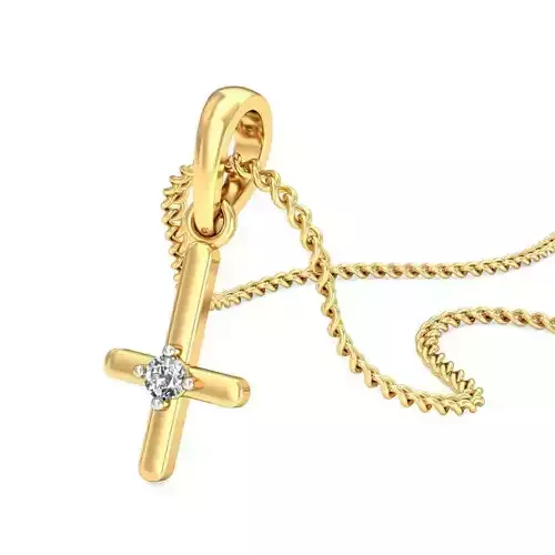 Cross Shaped Gold Pendant With Diamonds