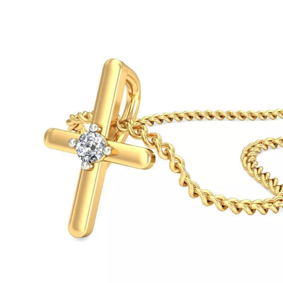 Cross Shaped Gold Pendant With Diamonds 1 3D print model_0