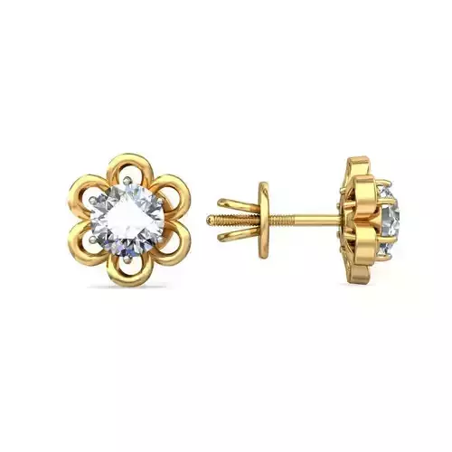 Flower Shaped Gold Ear Studs With Diamonds 91