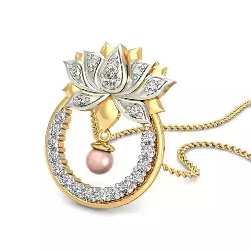 Lotus Shaped Gold Pendant With Diamonds