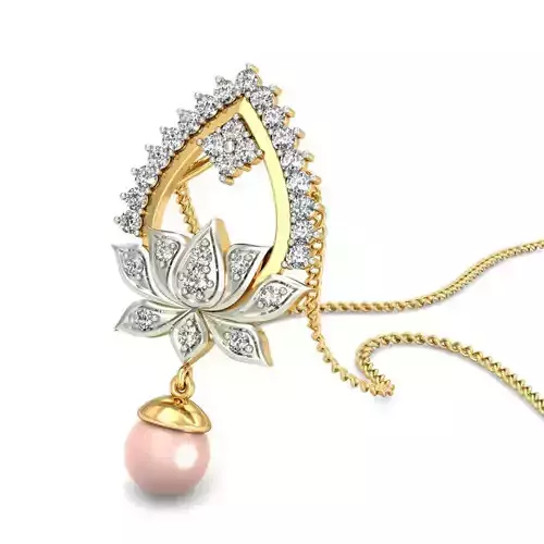 Lotus Shaped Gold Pendant With Pearl