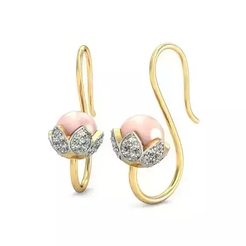 Flower Shaped Drop Earrings With Pearl