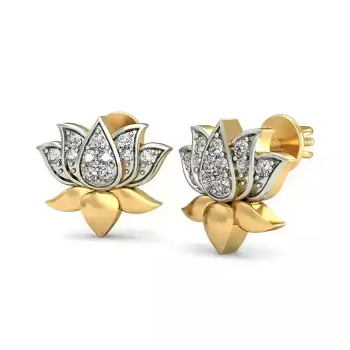 Lotus Shaped Gold Earrings With Diamonds