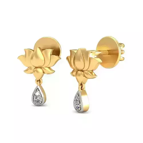 Lotus Shaped Gold Earrings With Diamonds 1