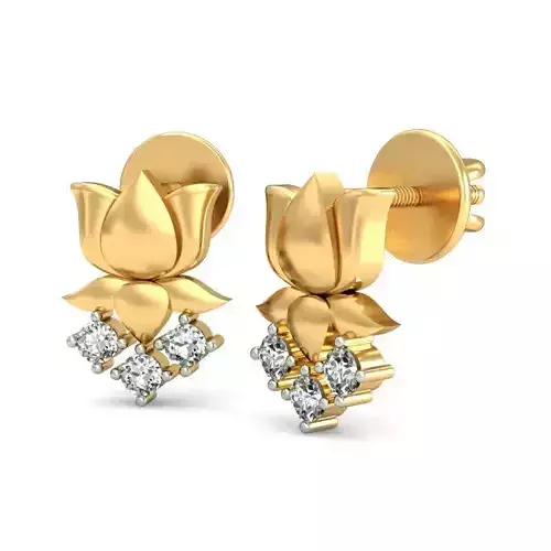 Lotus Shaped Gold Earrings With Diamonds 2