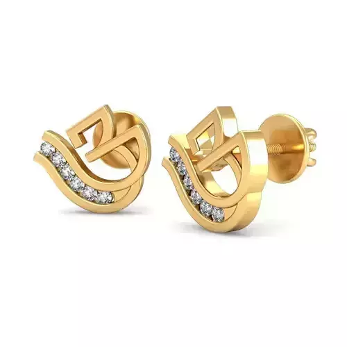 OM Shaped Gold Earrings With Diamonds 1