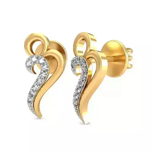 OM Shaped Gold Earrings With Diamonds 3