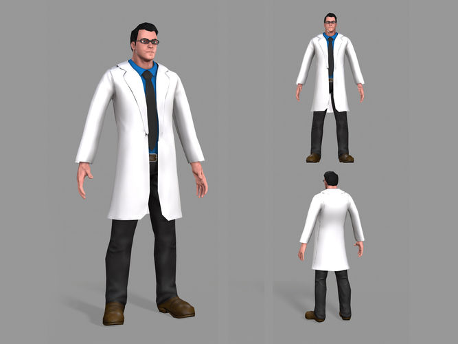Doctor man in lab coat Low-poly 3D model