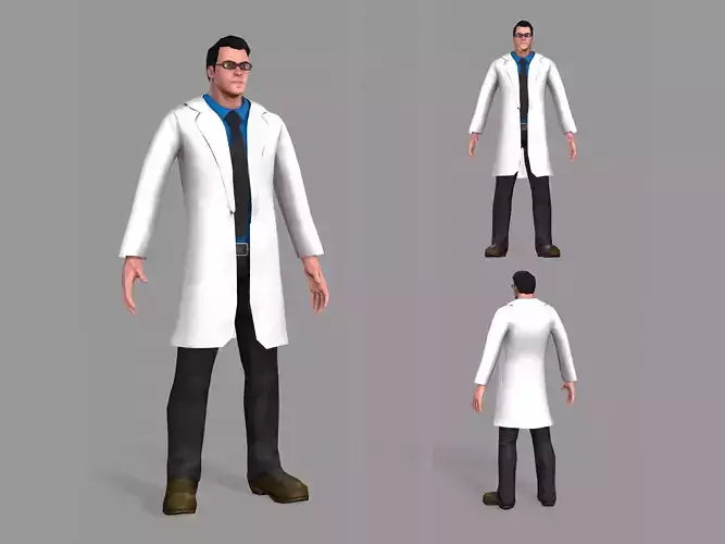 Doctor man in lab coat Low-poly 3D model