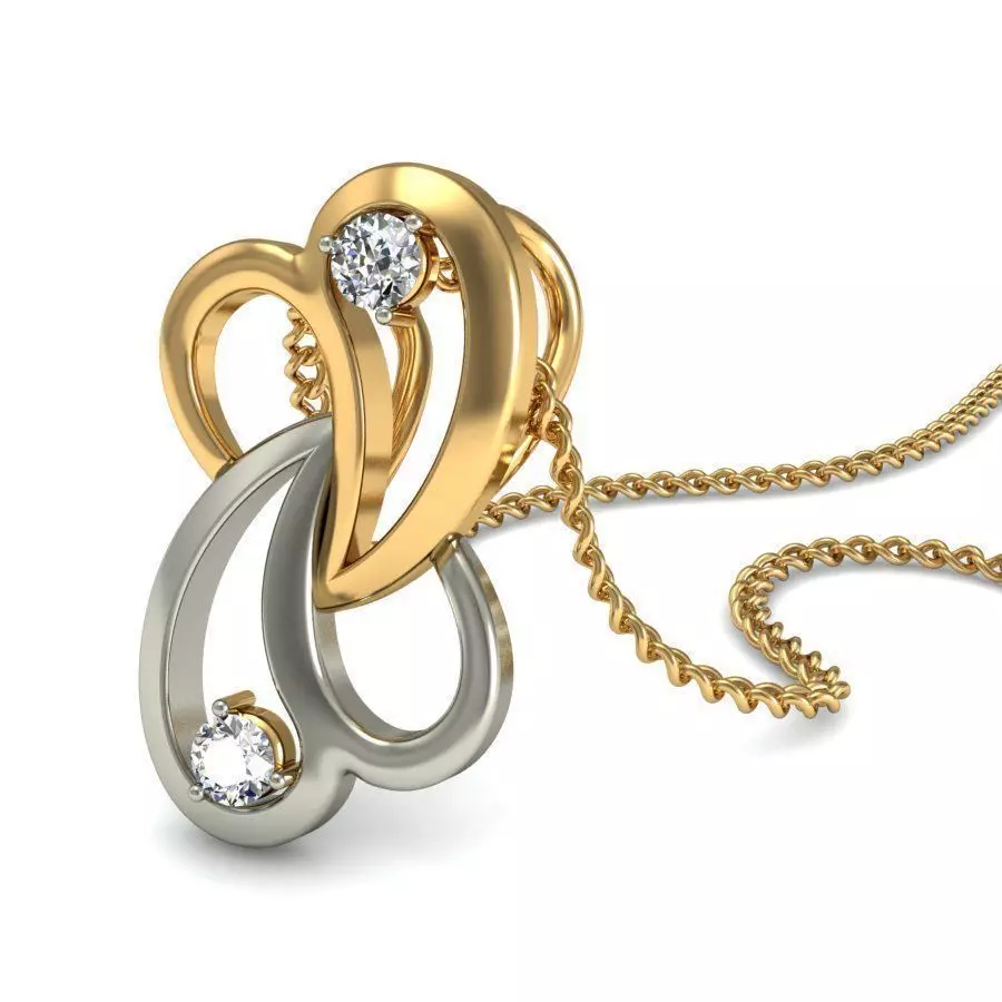 Multi Metal Heart Shaped Pendant With Diamonds 3D print model