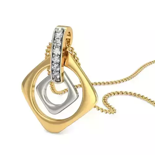 Squircle Shaped Multi Metal Pendant With Diamonds