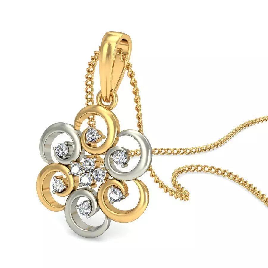 Flower Shaped Multi Metal Pendant With Diamonds 3D print model