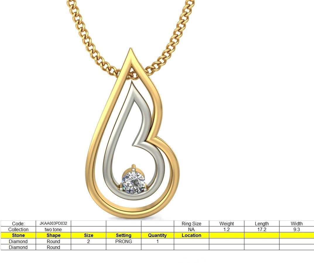 Drop Shaped Multi Metal Pendant With Diamonds 1 3D print model_1