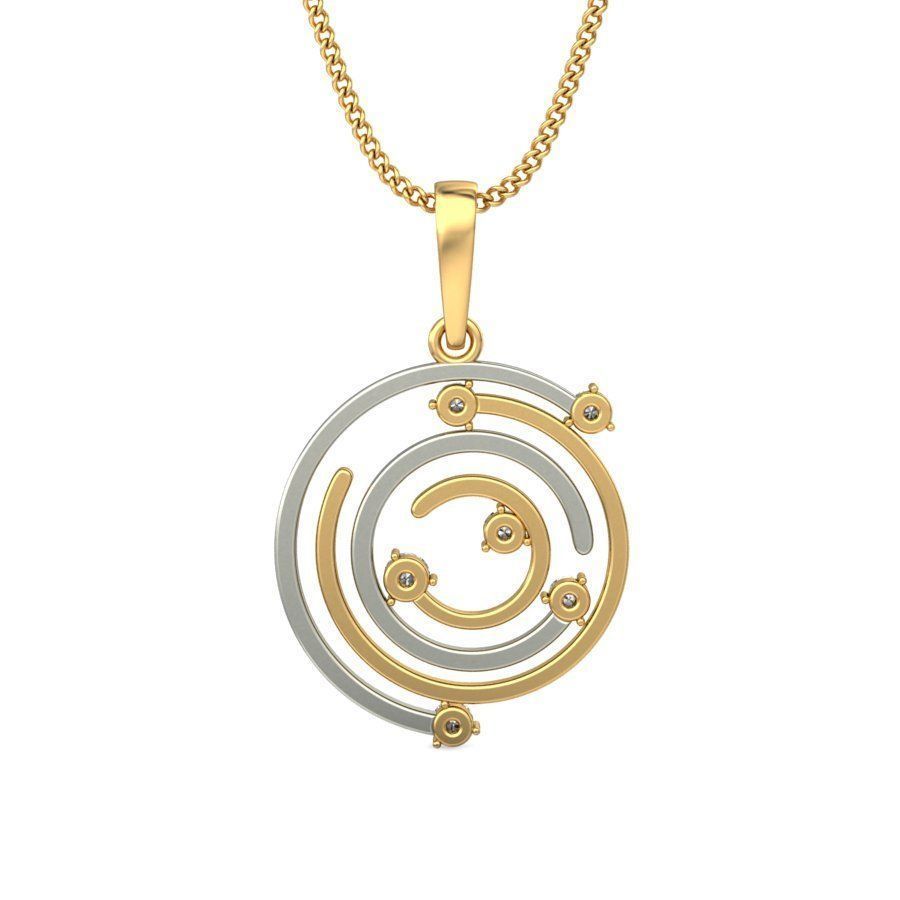 Round Shaped Multi Metal Pendant With Diamonds 3D print model_3