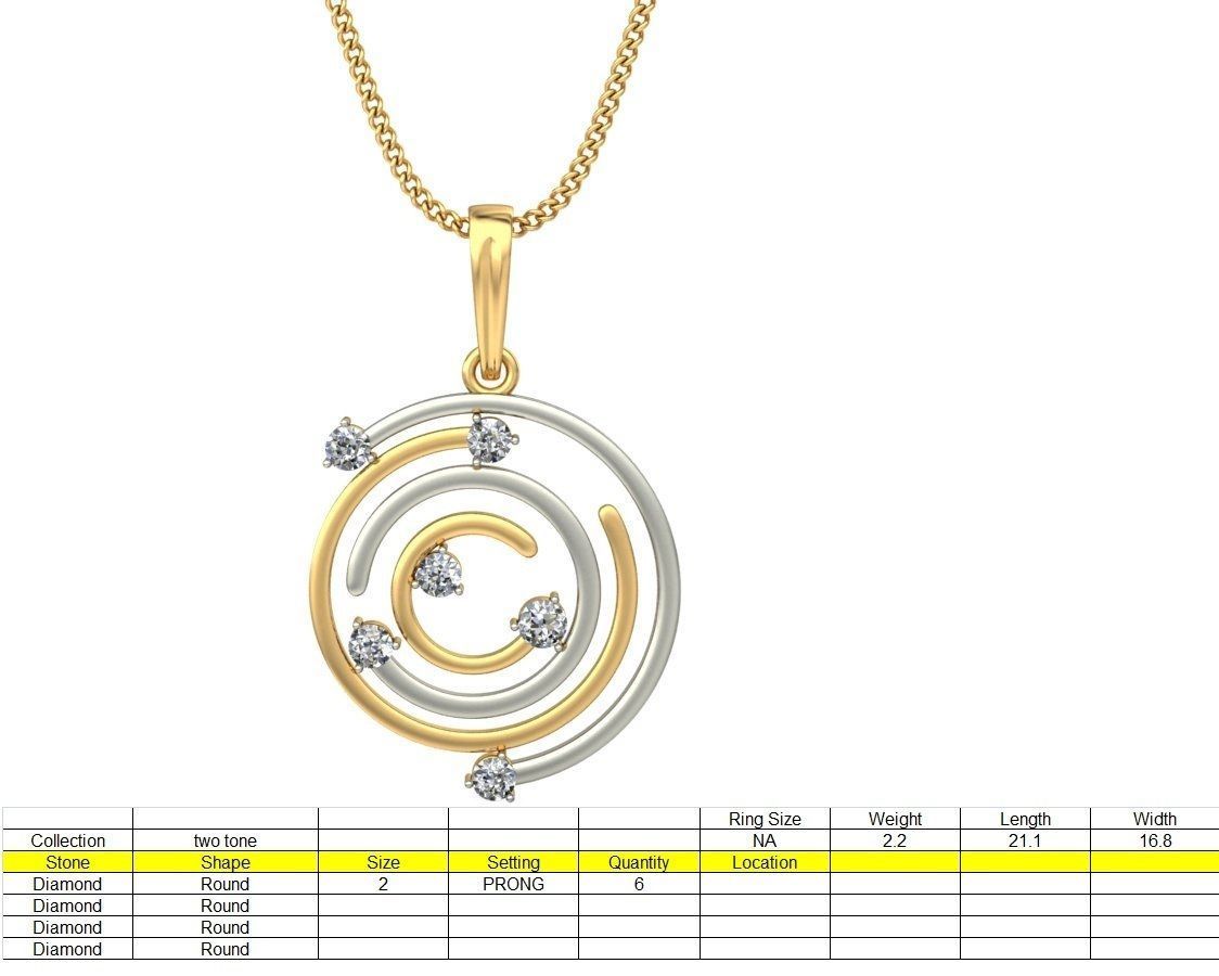 Round Shaped Multi Metal Pendant With Diamonds 3D print model_1