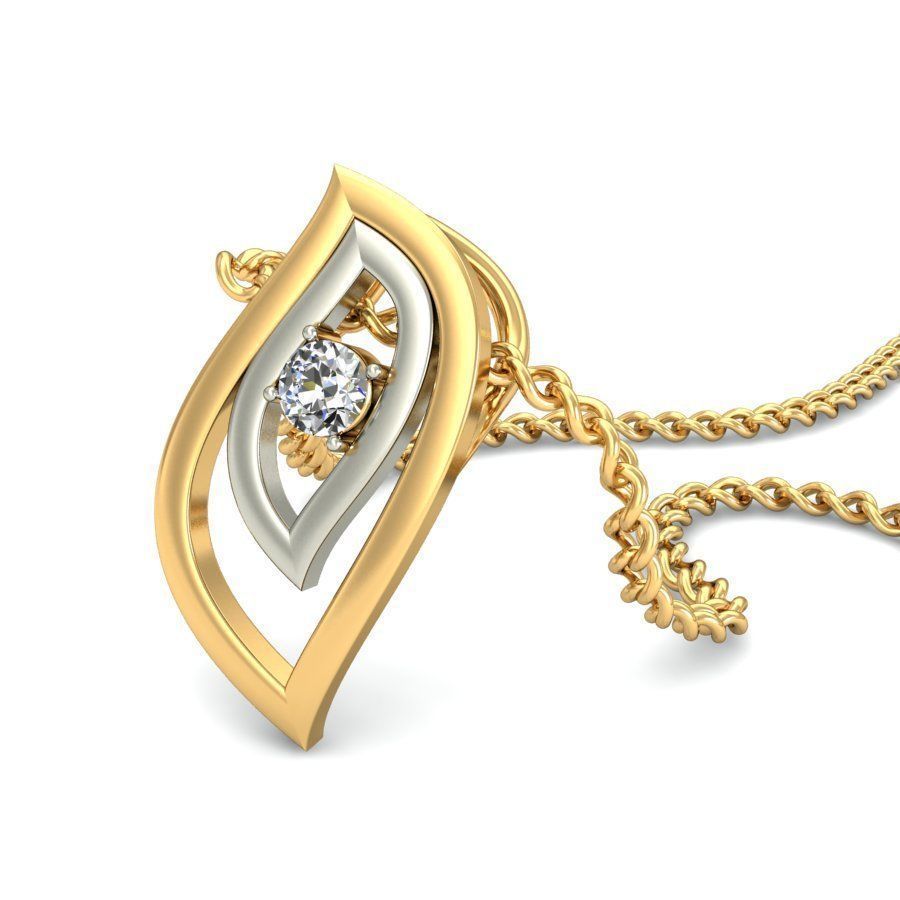 Leaf Shaped Multi Metal Pendant With Diamonds 3D print model_7
