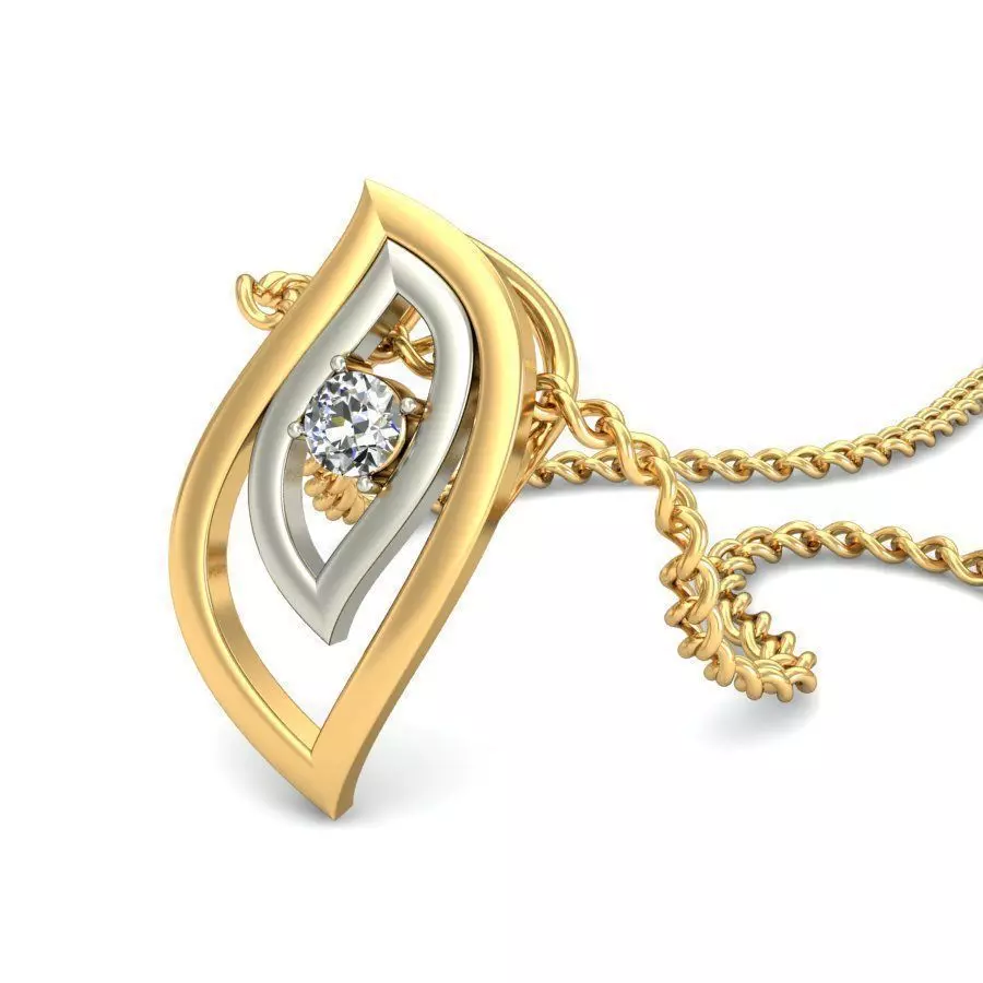 Leaf Shaped Multi Metal Pendant With Diamonds 3D print model_0