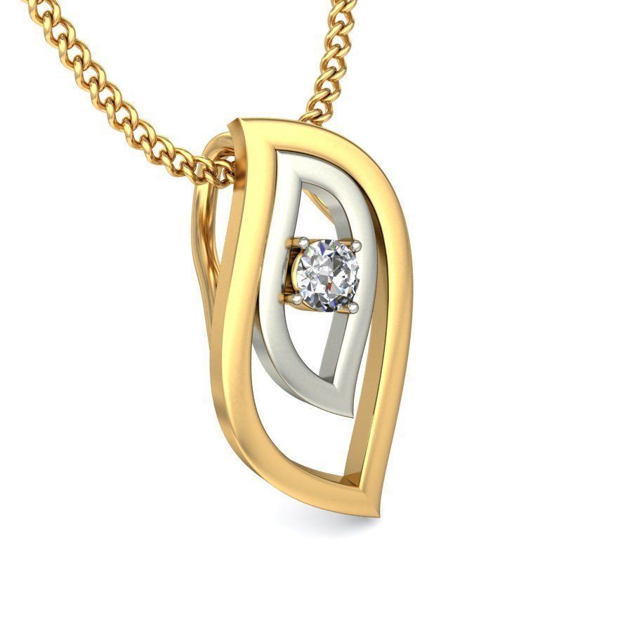 Leaf Shaped Multi Metal Pendant With Diamonds 3D print model_5