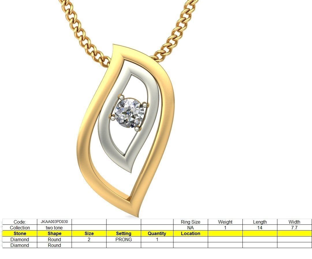 Leaf Shaped Multi Metal Pendant With Diamonds 3D print model_2
