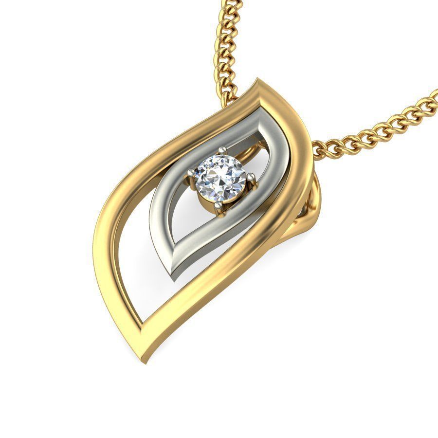 Leaf Shaped Multi Metal Pendant With Diamonds 3D print model_6