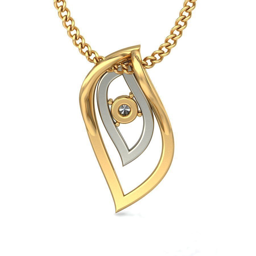 Leaf Shaped Multi Metal Pendant With Diamonds 3D print model_4