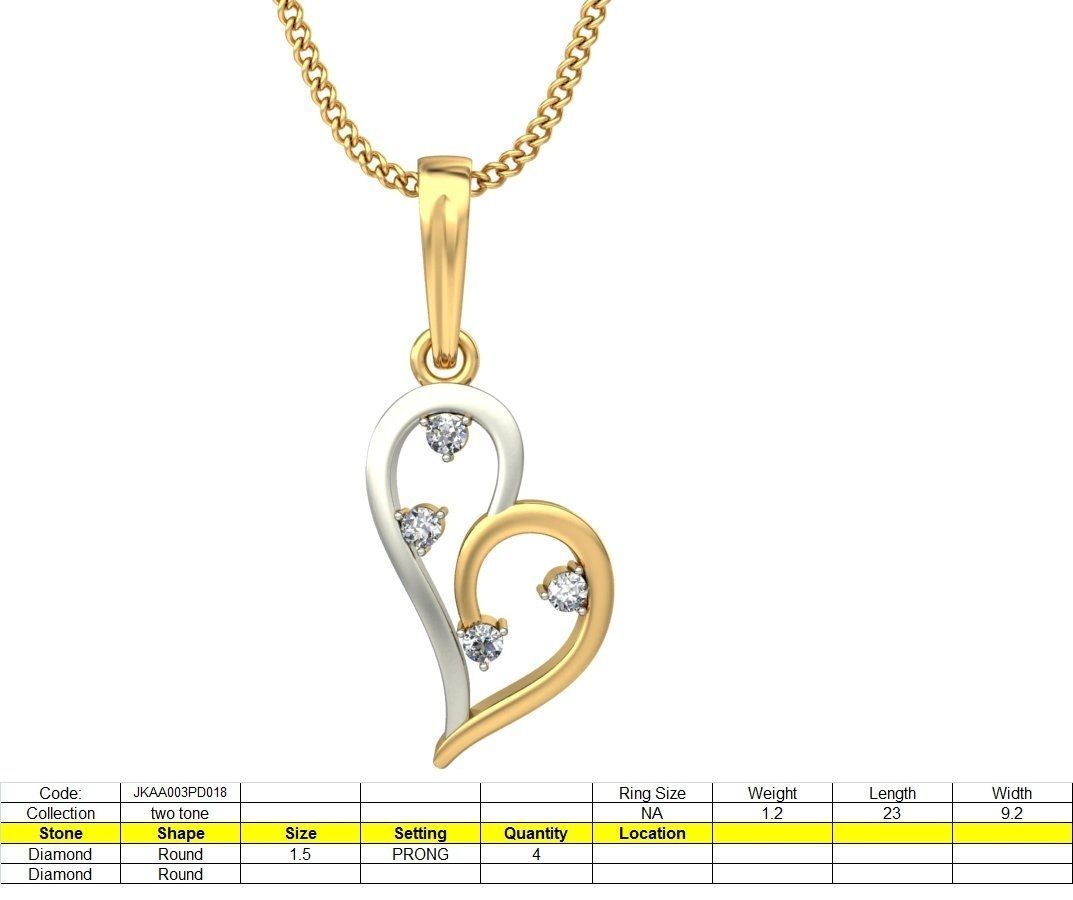Heart Shaped Multi Metal Pendant With Diamonds 1 3D print model_1