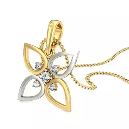 Flower Shaped Multi Metal Pendant With Diamonds 2