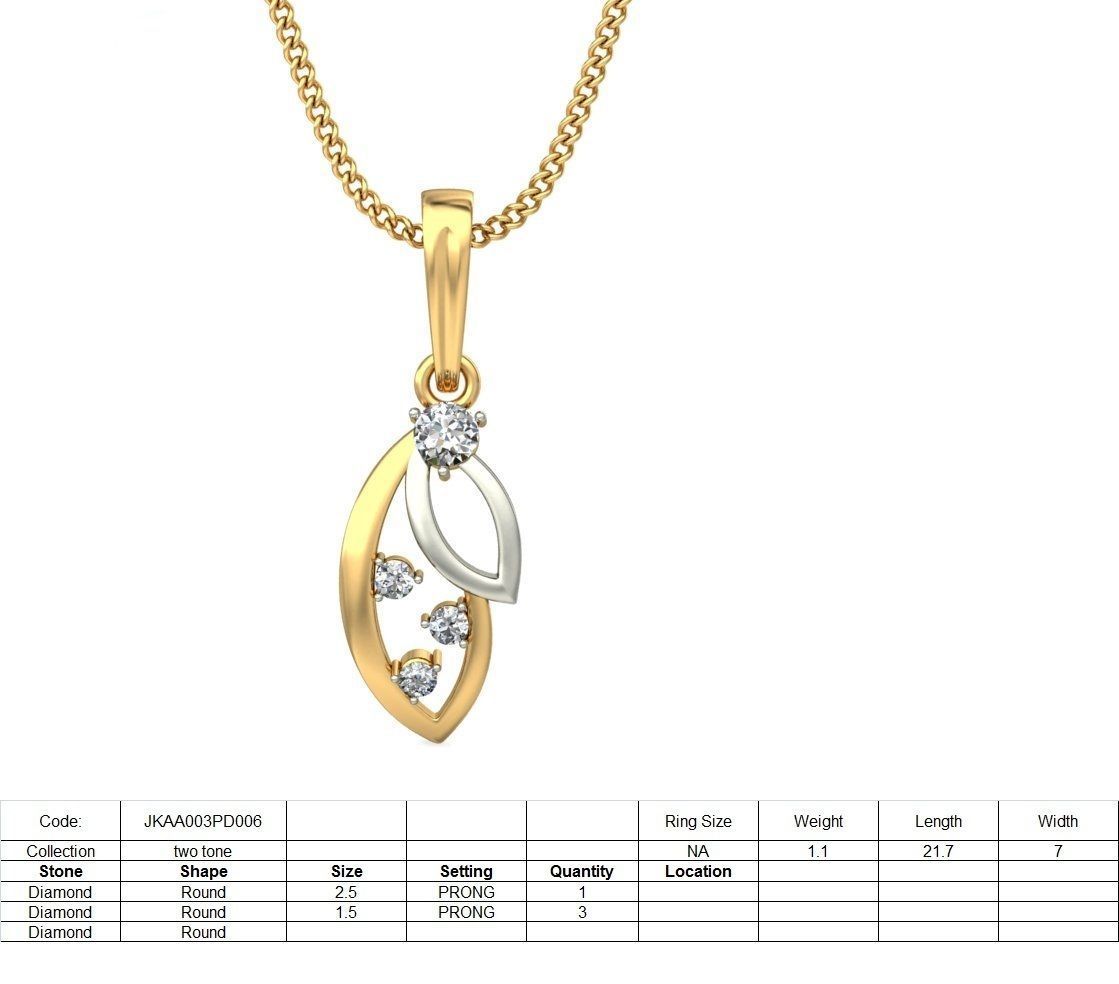 Leaf Shaped Multi Metal Pendant With Diamonds 1 3D print model_1