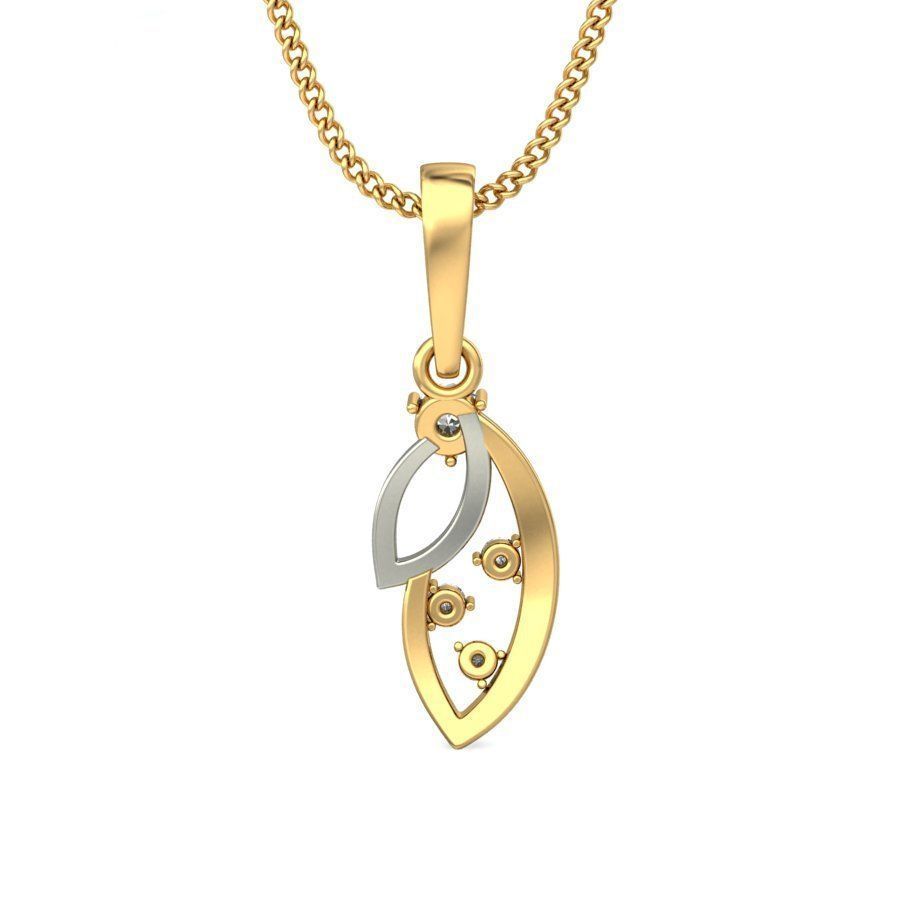Leaf Shaped Multi Metal Pendant With Diamonds 1 3D print model_4