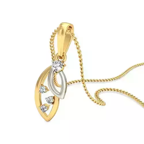 Leaf Shaped Multi Metal Pendant With Diamonds 1