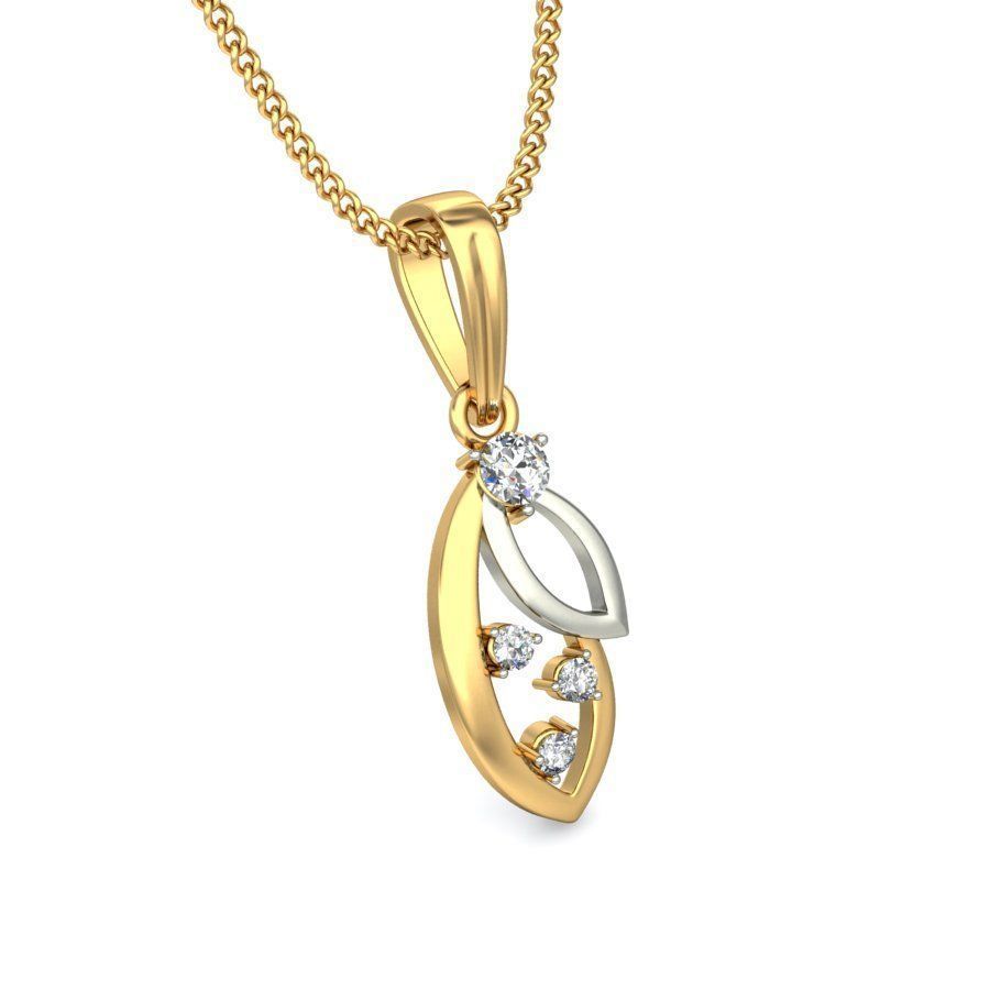 Leaf Shaped Multi Metal Pendant With Diamonds 1 3D print model_5