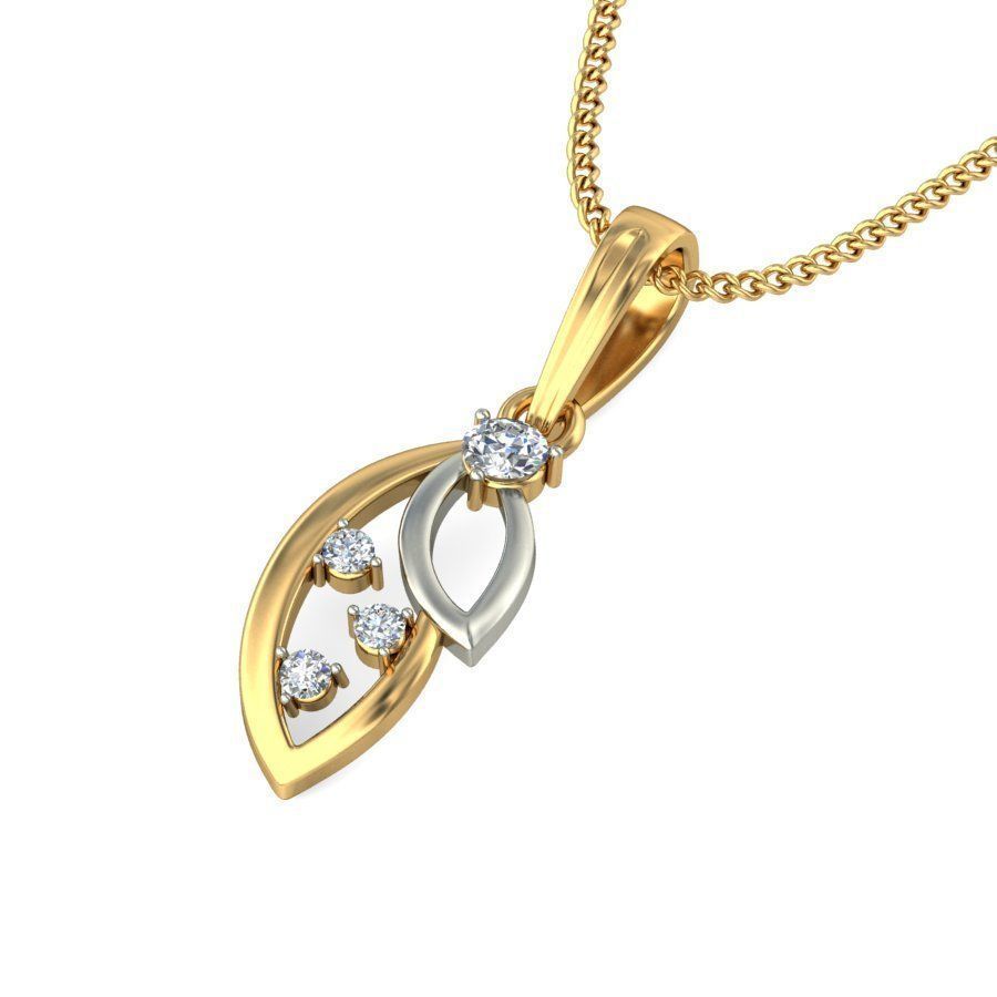Leaf Shaped Multi Metal Pendant With Diamonds 1 3D print model_6