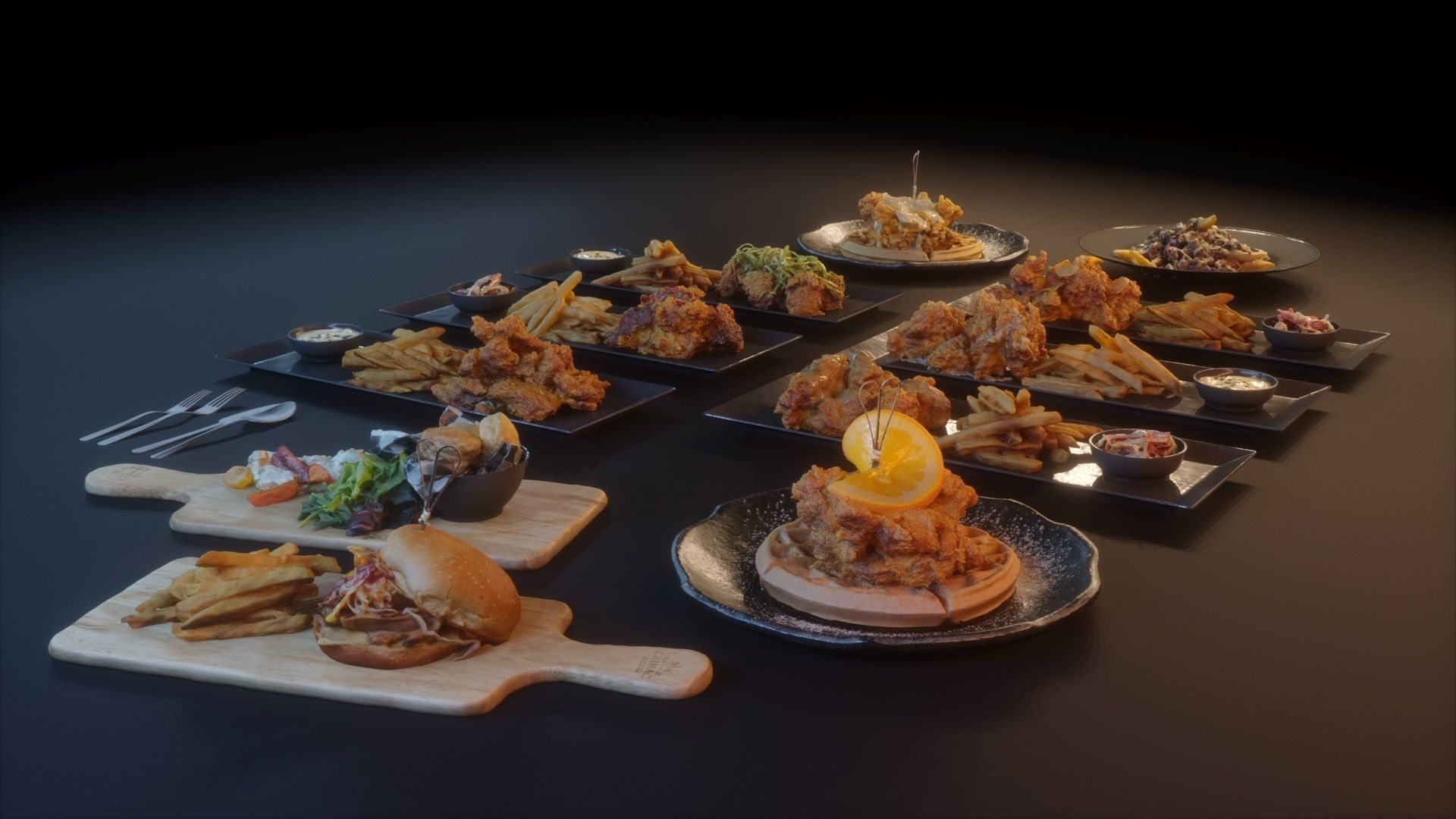 Fried chicken meal collection 3D model_2