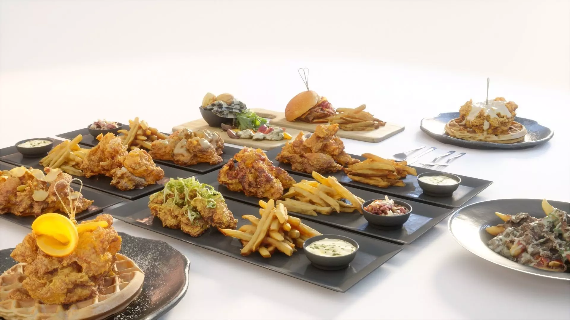 Fried chicken meal collection 3D model_0