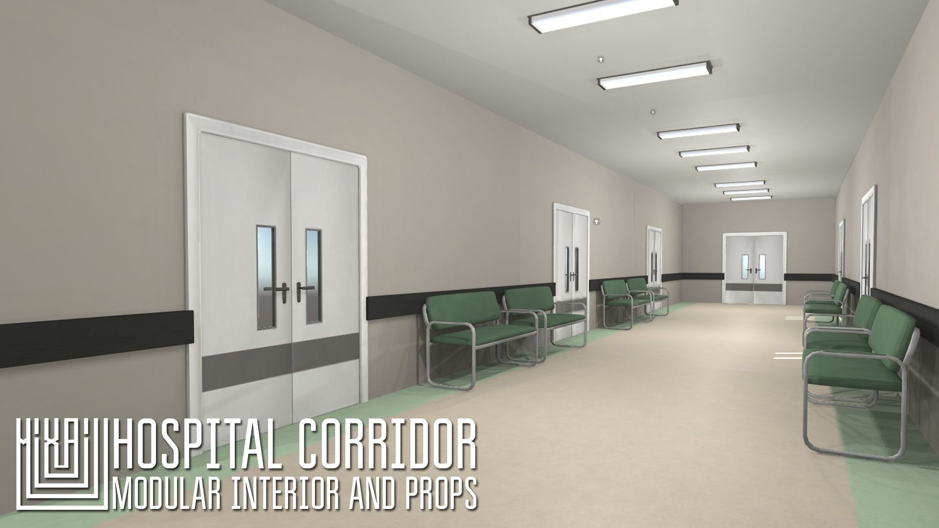 Hospital corridor - modular interior and props Low-poly 3D model_5