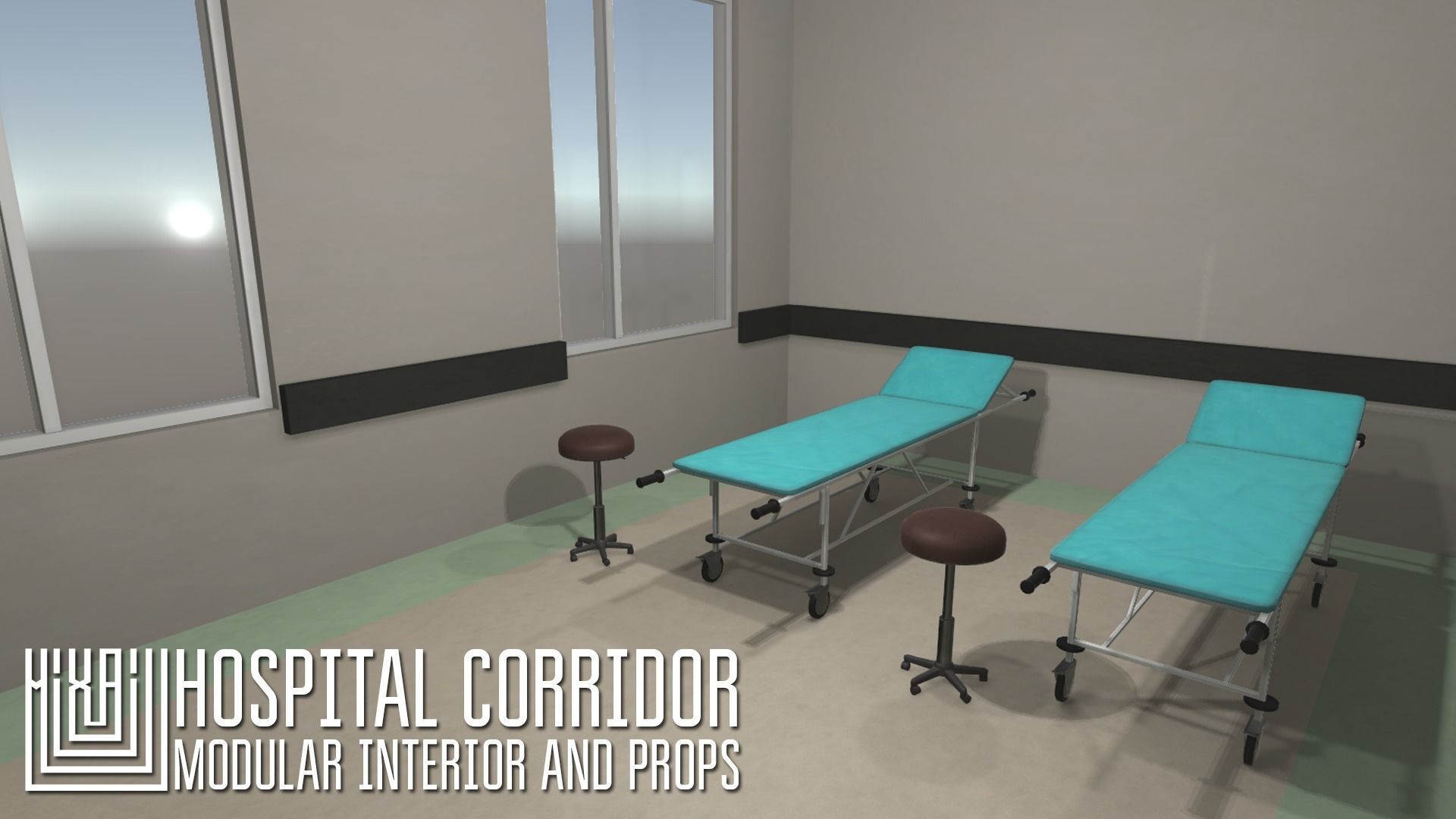 Hospital corridor - modular interior and props Low-poly 3D model_3