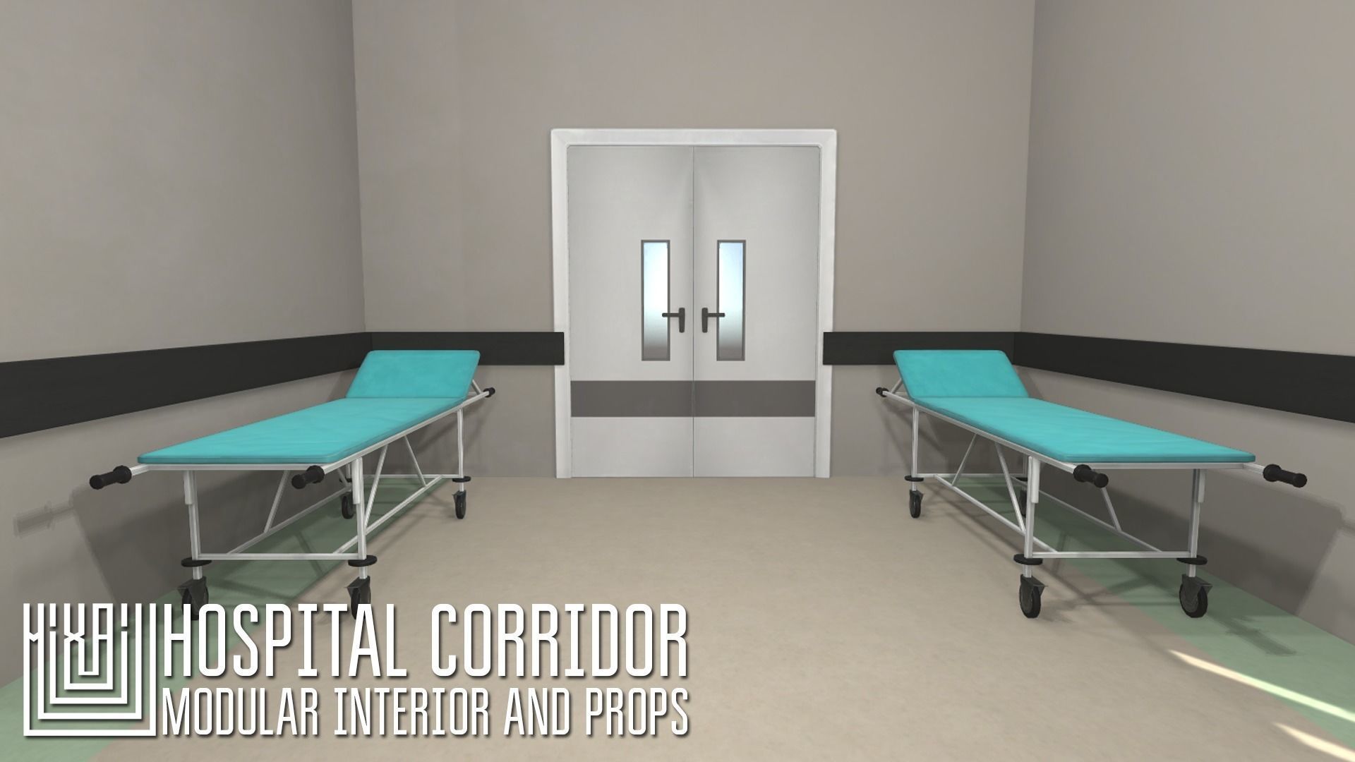 Hospital corridor - modular interior and props Low-poly 3D model_6