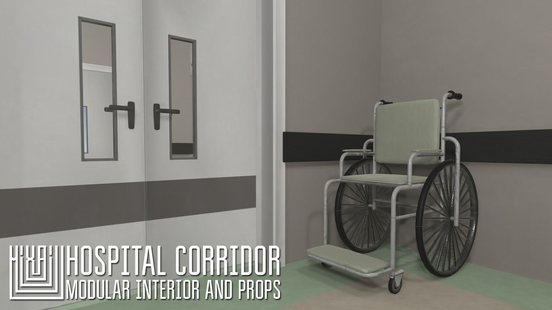 Hospital corridor - modular interior and props Low-poly 3D model_1
