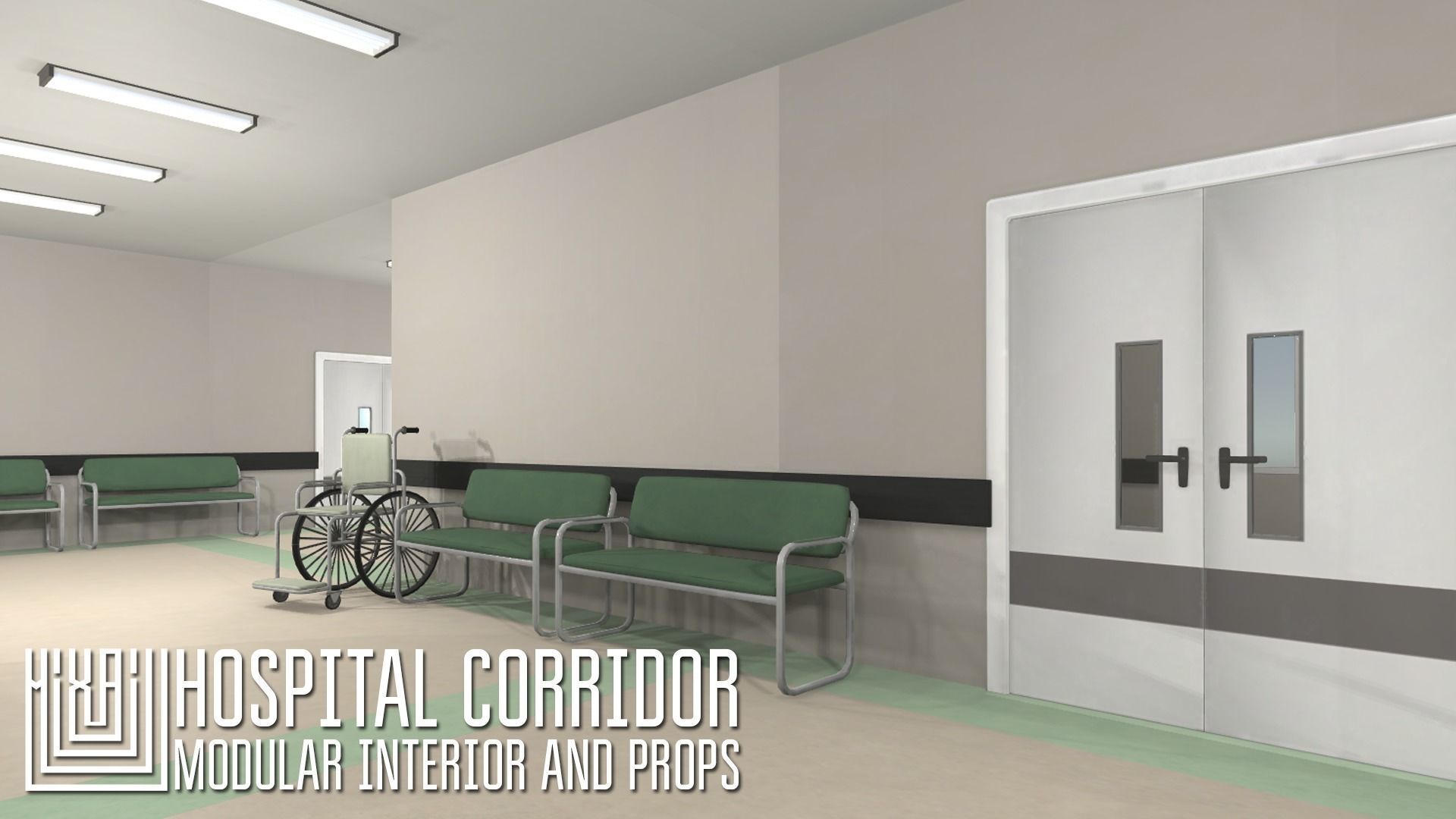 Hospital corridor - modular interior and props Low-poly 3D model_2