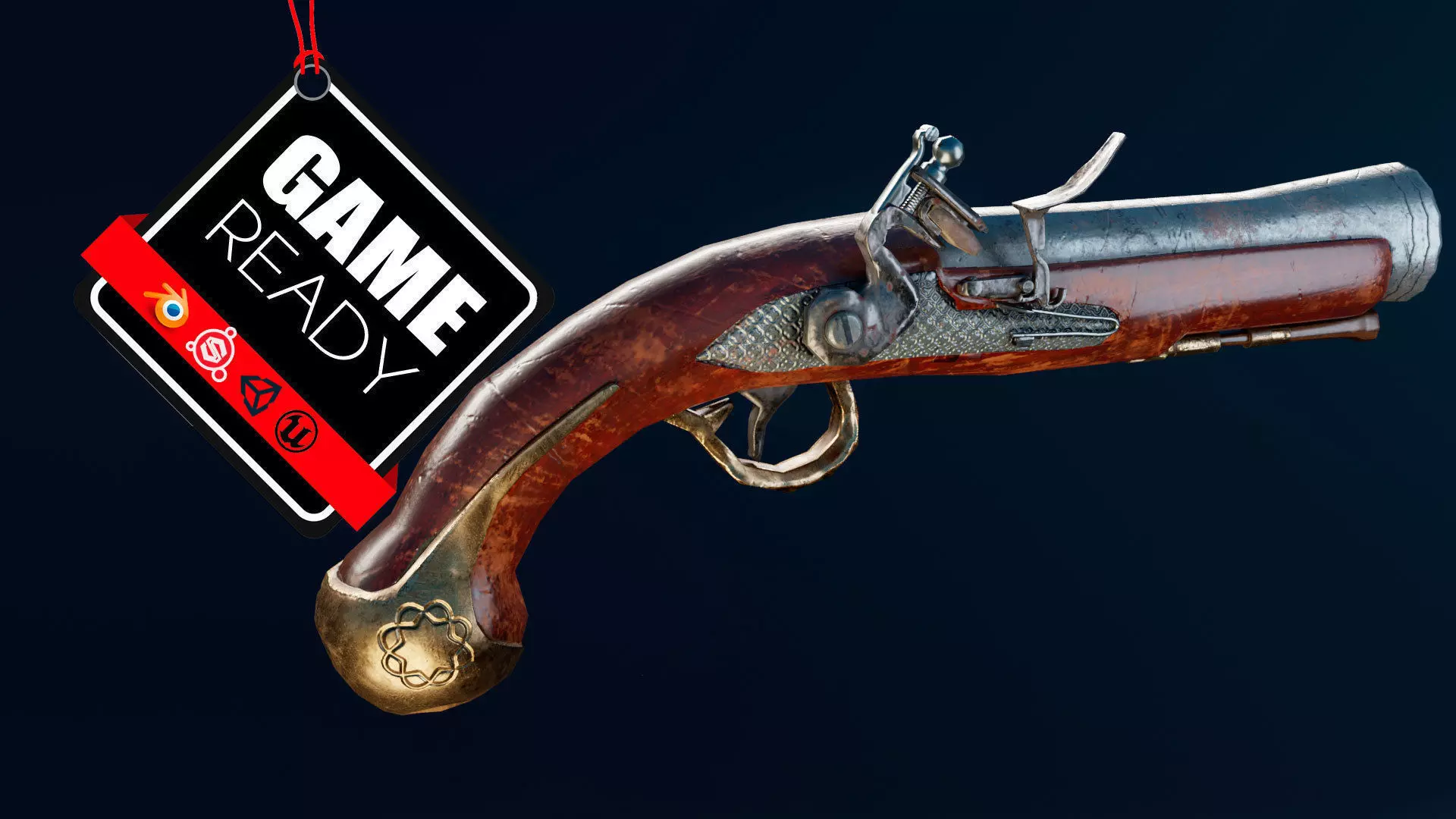 Flintlock Pistol Low-poly 3D model_0