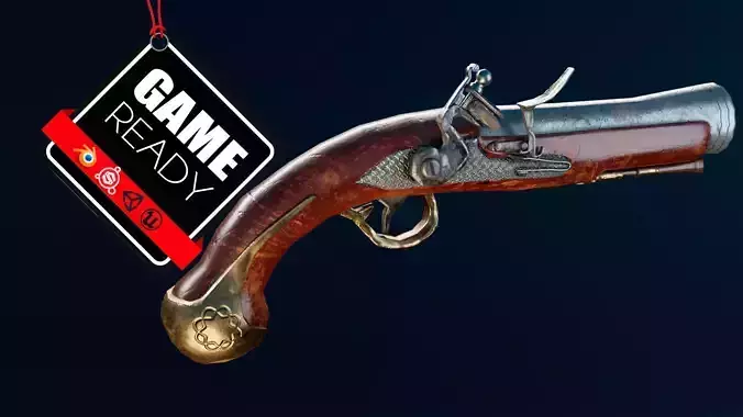 Flintlock Pistol Low-poly 3D model Flintlock Pistol Low-poly 3D model