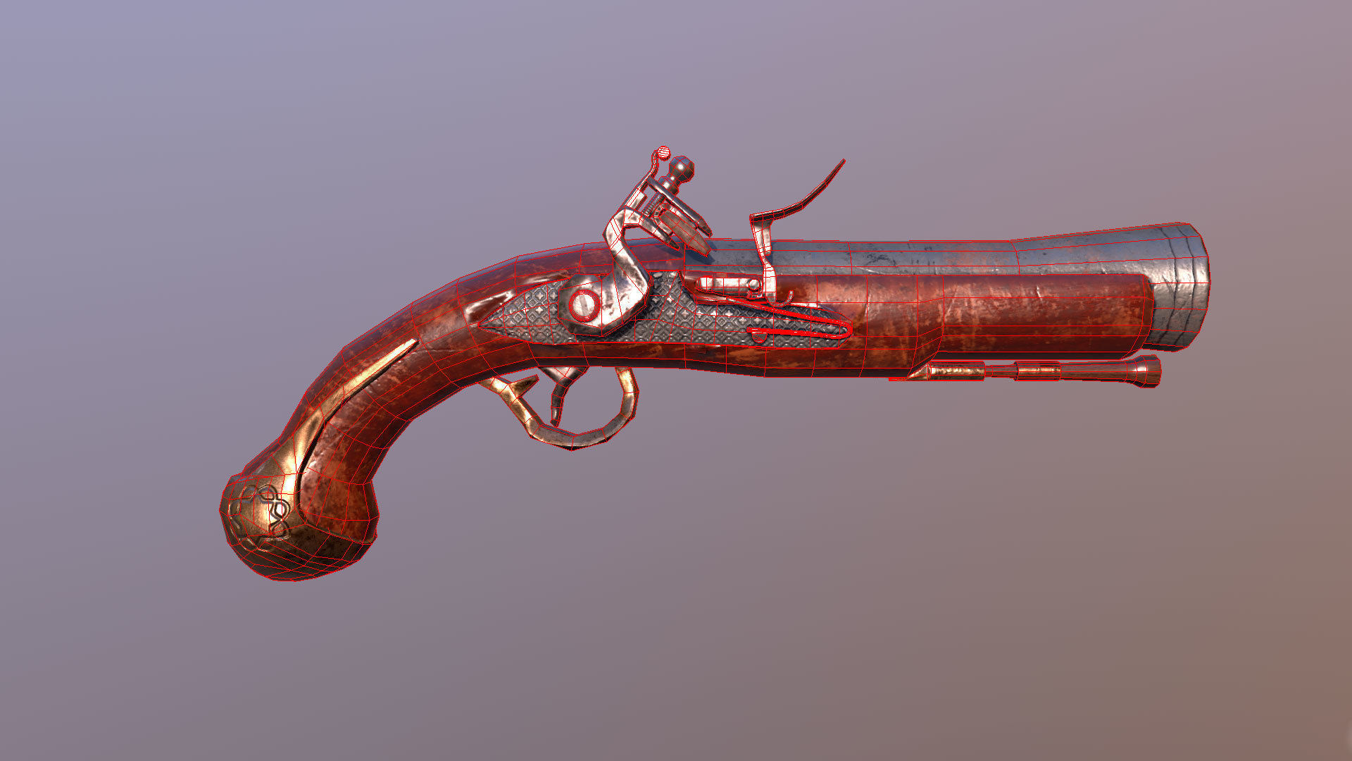 Flintlock Pistol Low-poly 3D model_11