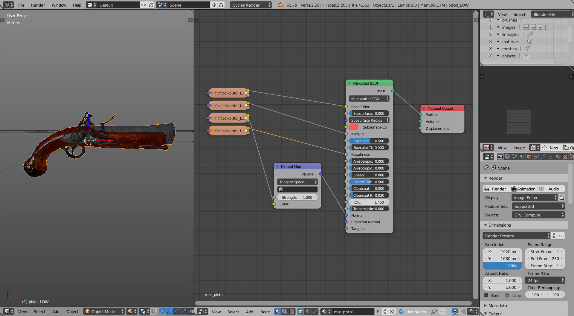 Flintlock Pistol Low-poly 3D model_7