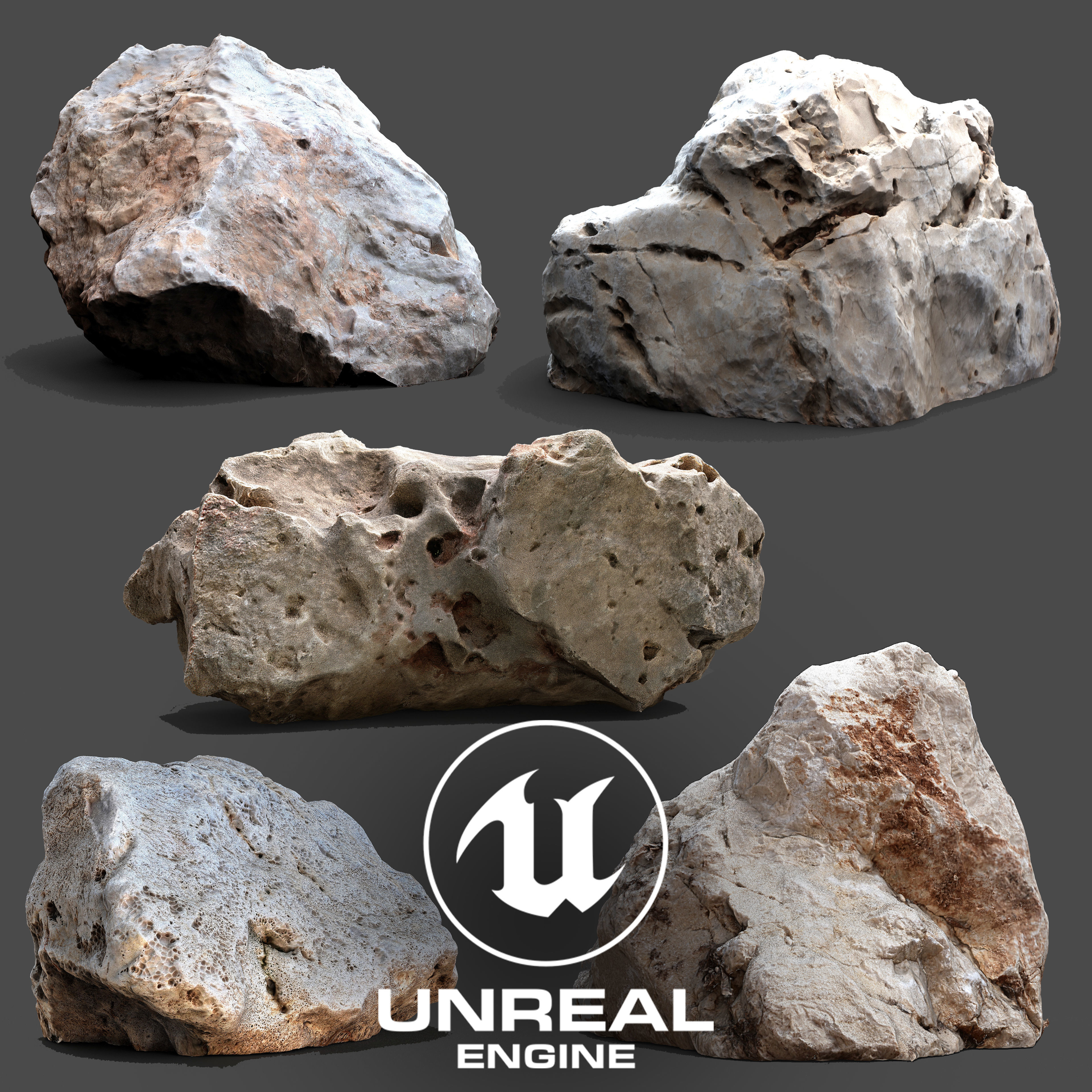 UE4 Unity 3D Scan Stone 16xPack with 8K PBR material Low-poly 3D model_3